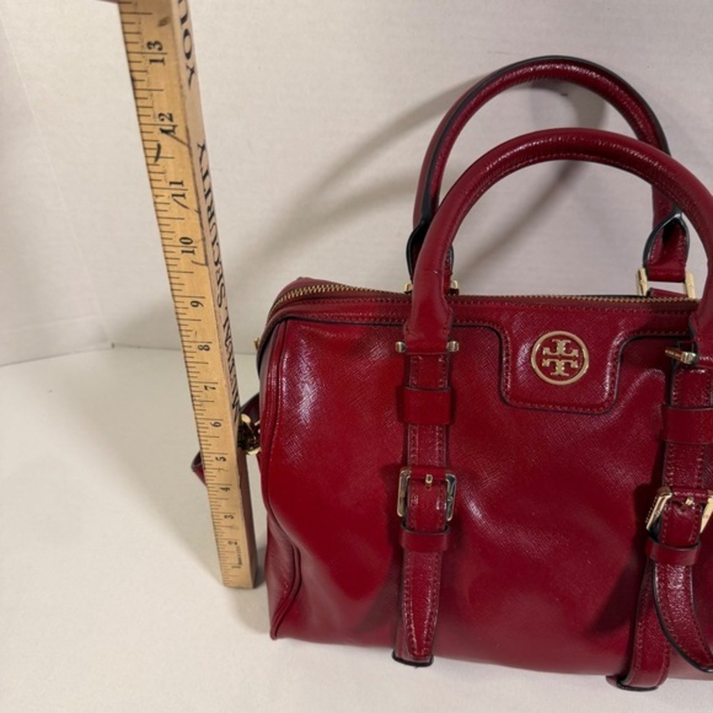 Tory Burch Satchel Medium Red Patent Leather Buckle Handbag Designer Luxury Bag - Picture 6 of 15
